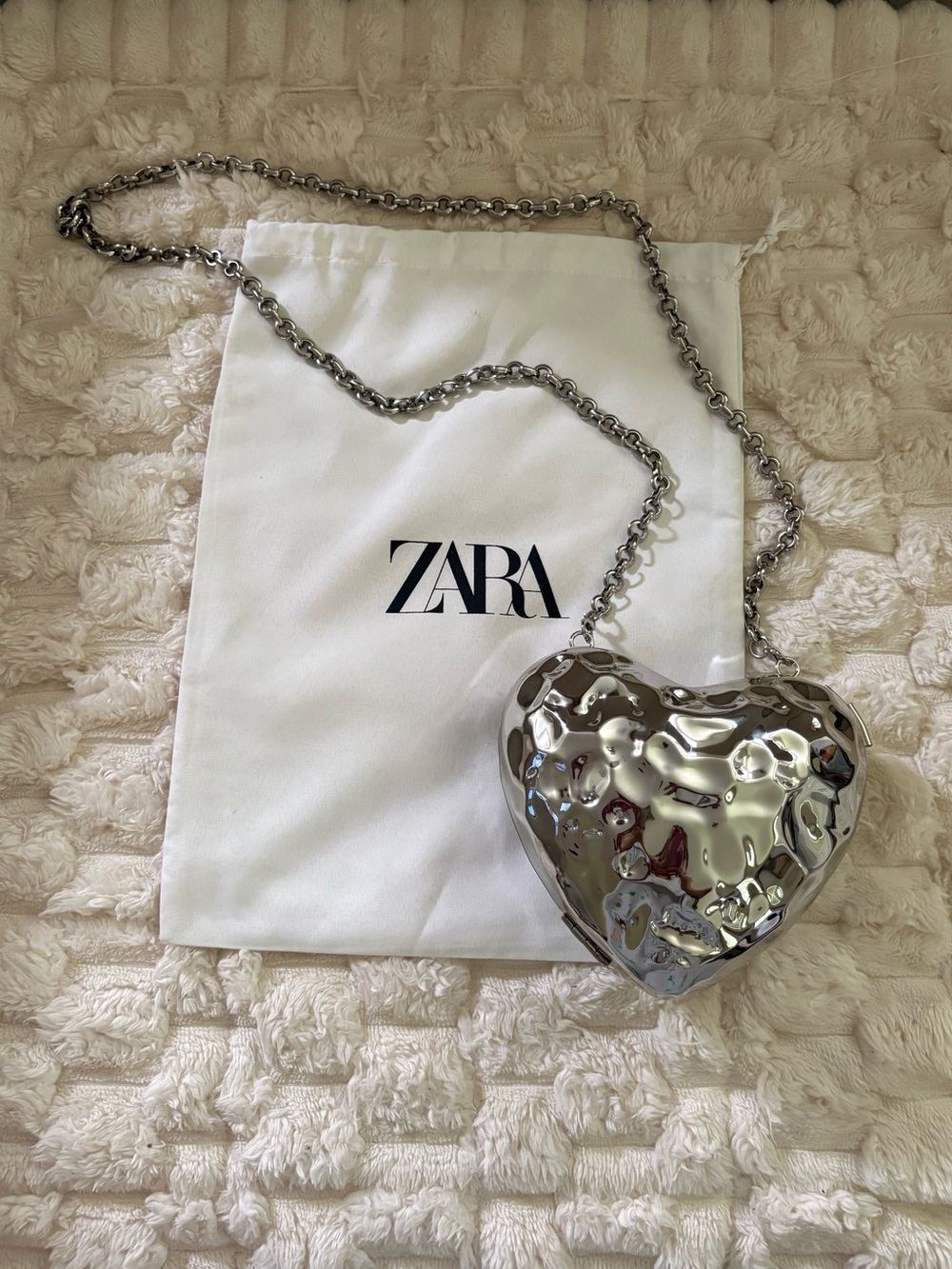 ZARA Silver Metallic Heart Box Bag - Viral TikTok Edition (with Dust Bag)